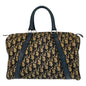 Christian Dior Trotter Beige Navy Canvas Leather Boston Bag Handbag Leather