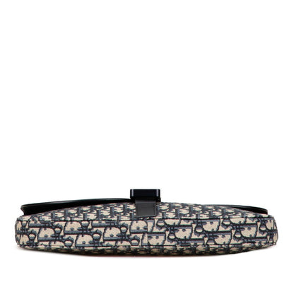 Christian Dior Beige Navy Black Canvas Leather Clutch Bag