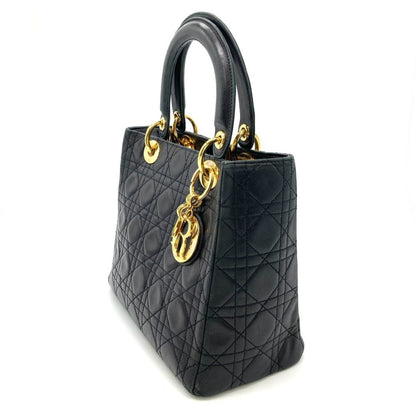 Christian Dior Lady Dior Black Leather Handbag Style 3