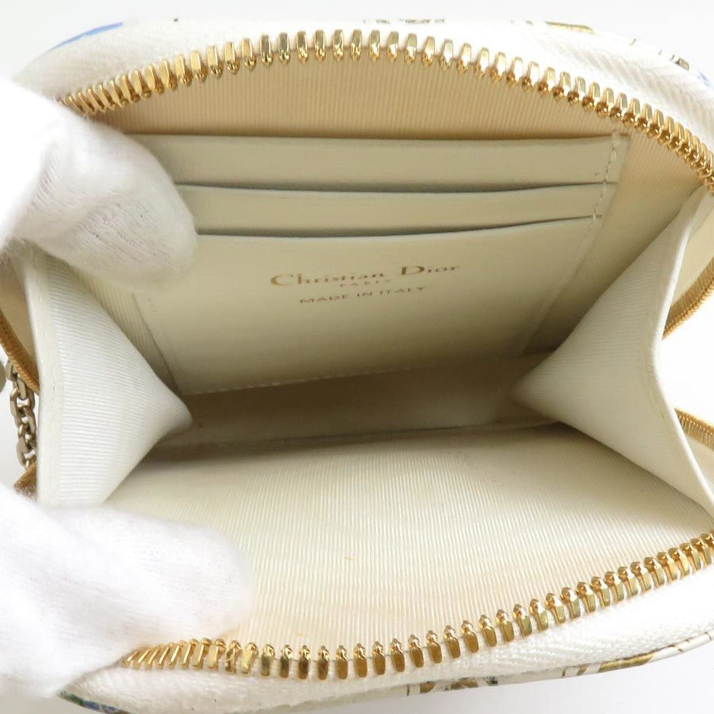 Christian Dior Ivory Multi-Color Leather Pouch