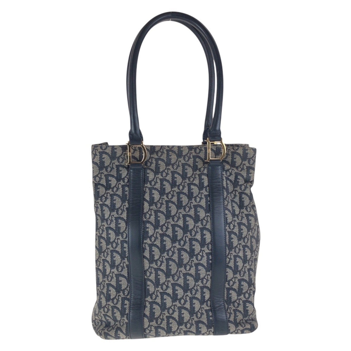 Christian Dior Navy Canvas Leather Shoulder Bag Tote Bag