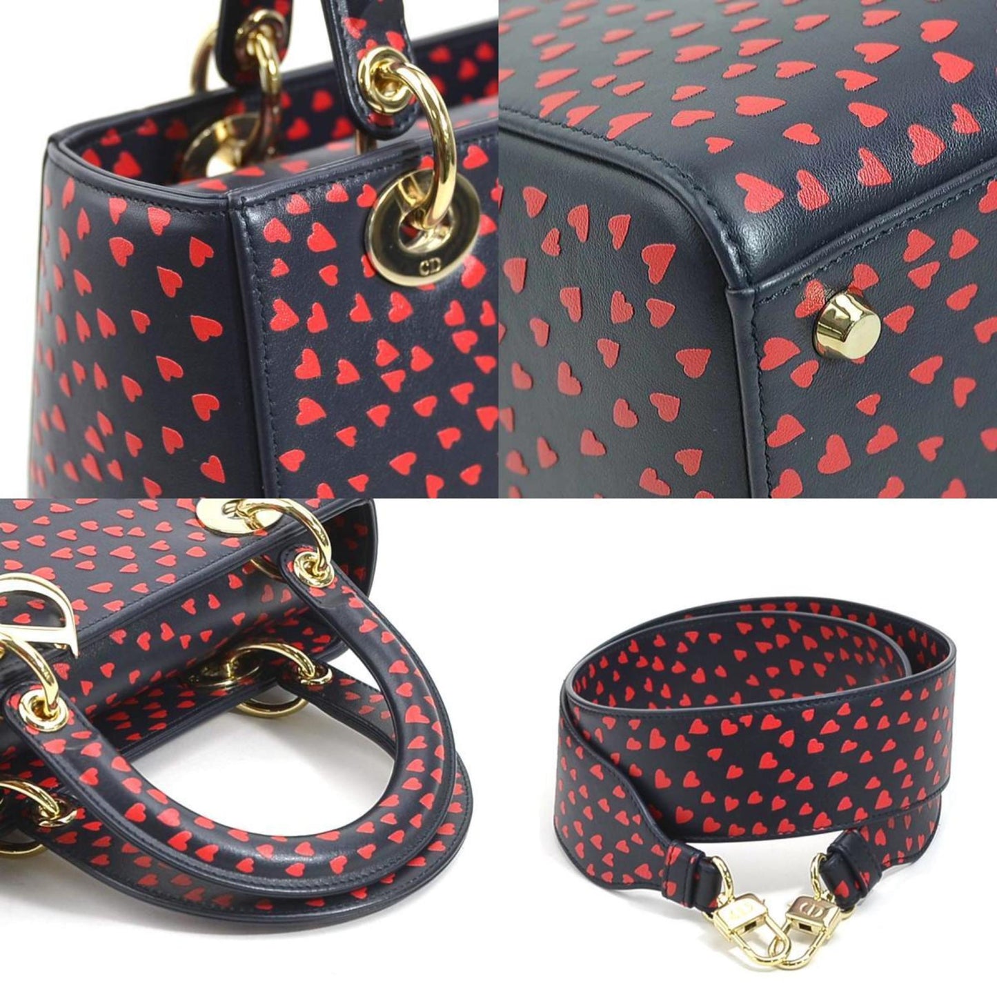 Christian Dior Navy Red Color Leather Handbag Shoulder Bag