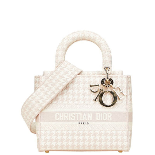 Christian Dior Lady Dior Pink White Canvas Handbag Shoulder Bag