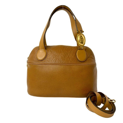 Christian Dior Brown Leather Boston Bag Handbag Shoulder Bag