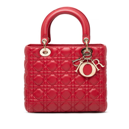 Christian Dior Lady Dior Red Color Leather Handbag