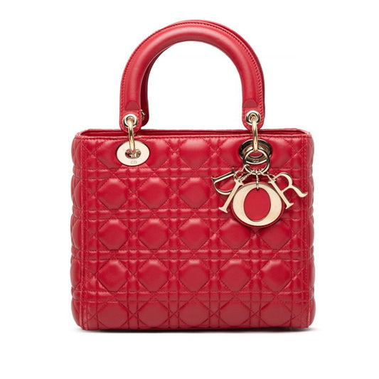 Christian Dior Lady Dior Red Color Leather Handbag