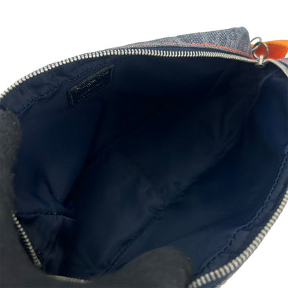 Christian Dior Navy Orange Denim Leather Shoulder Bag ()
