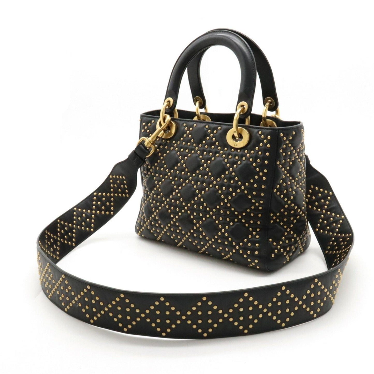 Christian Dior Lady Dior Black Leather Handbag Shoulder Bag Style 2