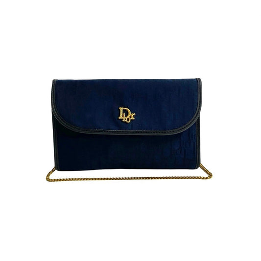 Christian Dior Navy Canvas Leather Pochette Shoulder Bag Leather