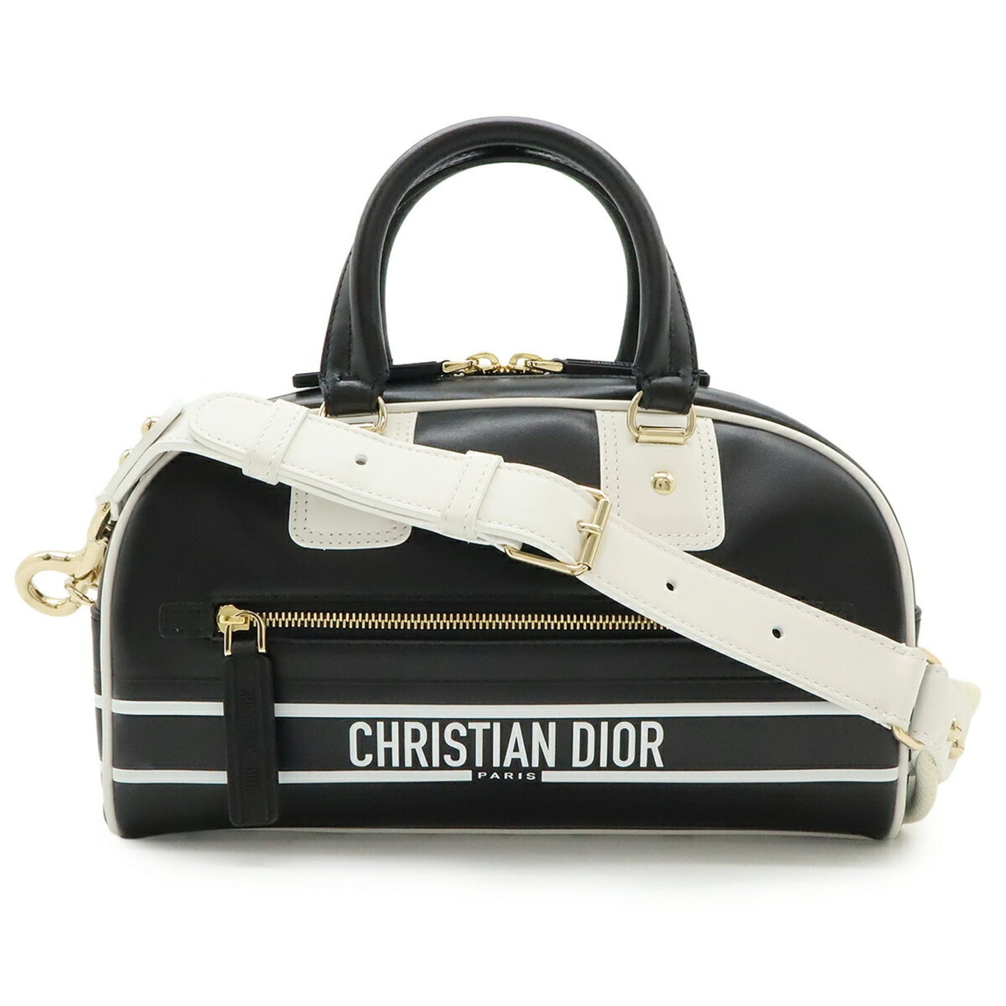 Christian Dior Black White Leather Rubber Handbag Shoulder Bag