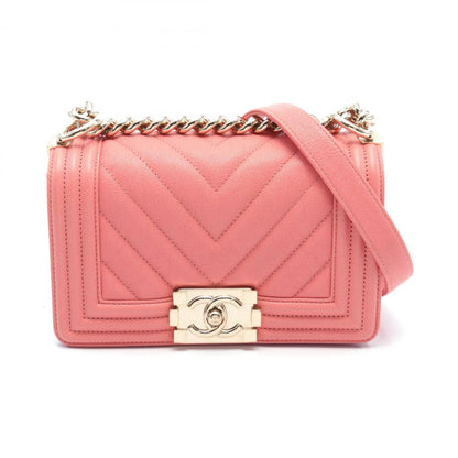 Chanel Boy Chanel V-stitch shoulder bag, caviar skin, women's, pink