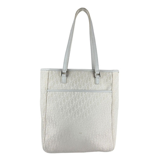 Christian Dior Ivory Canvas Leather Handbag