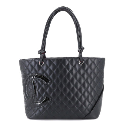 Chanel Cambon Line Large Tote Bag Leather Enamel Black A25169