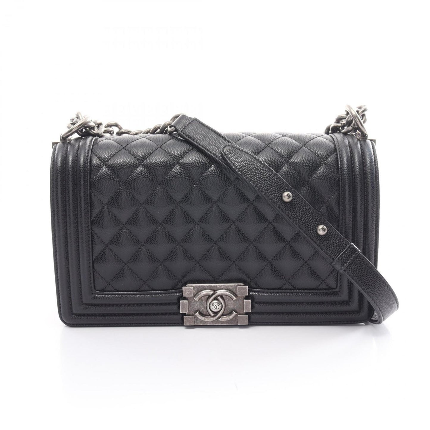 Chanel Boy Chanel Matelasse Shoulder Bag, Caviar Skin, Women's, Black, A67086