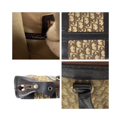 Christian Dior Beige Brown Canvas Leather Boston Bag Handbag