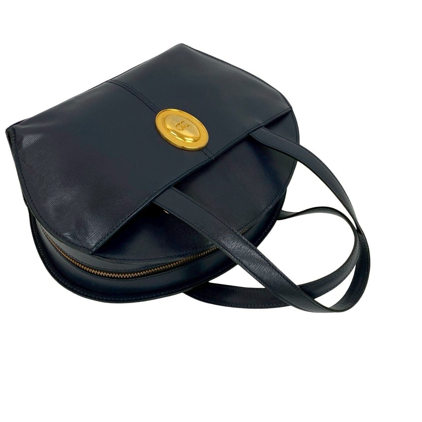 Christian Dior Navy Leather Boston Bag Handbag Tote Bag