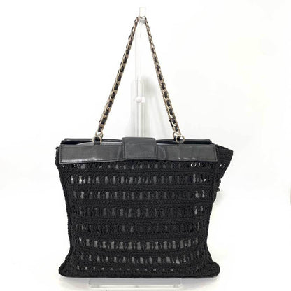 Chanel Bag Chain Tote Black Mesh Stitch Handbag Coco Mark Ladies Canvas x Leather