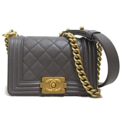 Chanel Boy Chanel Mini Chain Shoulder Bag Gray Caviar Skin (Grained Calf)