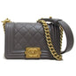 Chanel Boy Chanel Mini Chain Shoulder Bag Gray Caviar Skin (Grained Calf)