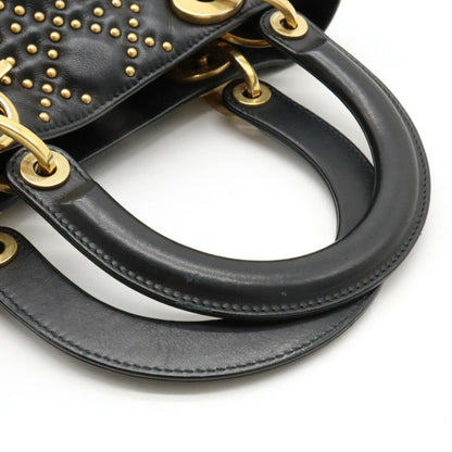 Christian Dior Lady Dior Black Leather Handbag Shoulder Bag Style 2