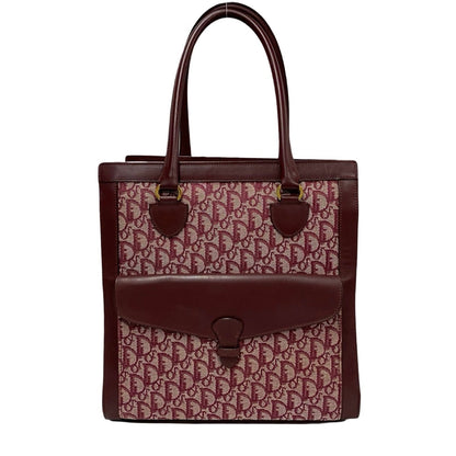 Christian Dior Red Color Canvas Leather Handbag Tote Bag
