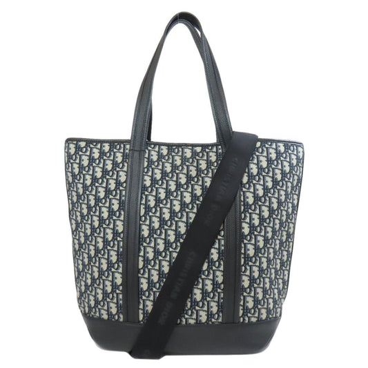 Christian Dior Navy Canvas Leather Tote Bag