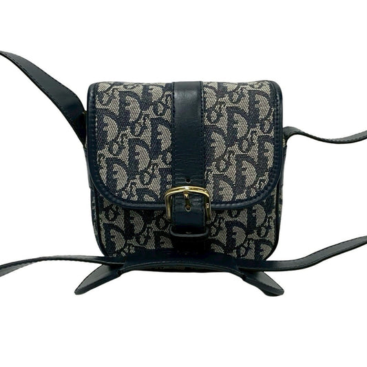 Christian Dior Navy Leather Canvas Pochette Shoulder Bag