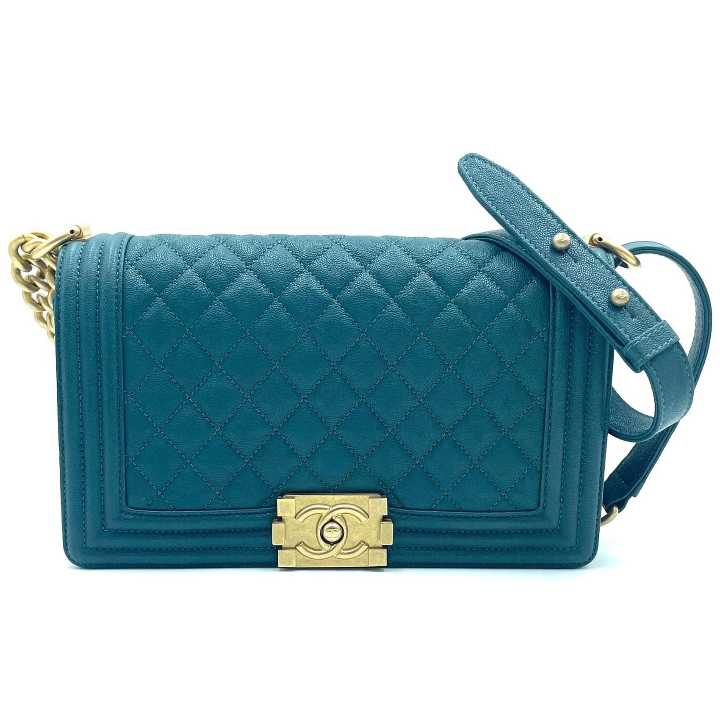 Chanel Boy Chanel ChainShoulder Bag Green Caviar Skin (Grained Calf)