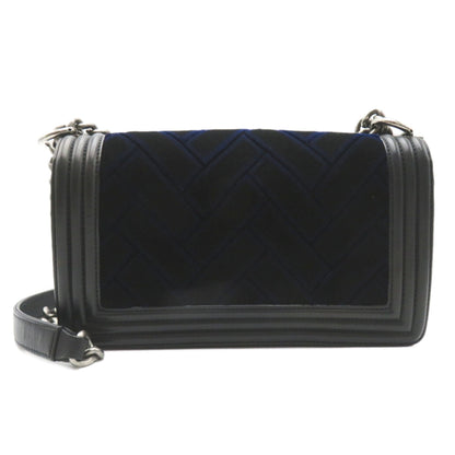 Chanel Boy Chanel Chain Shoulder Bag, Lambskin (Sheepskin), Women's, Navy, Black