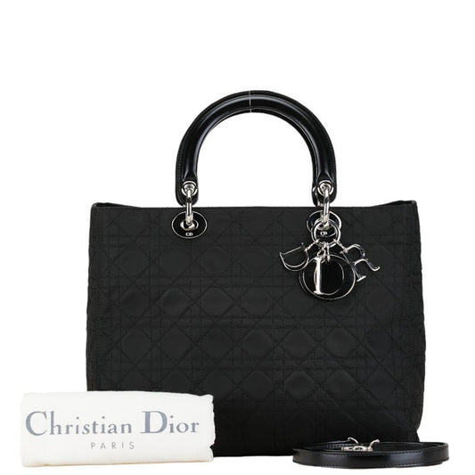Christian Dior Black Cotton Leather Handbag Pochette Pouch Shoulder Bag