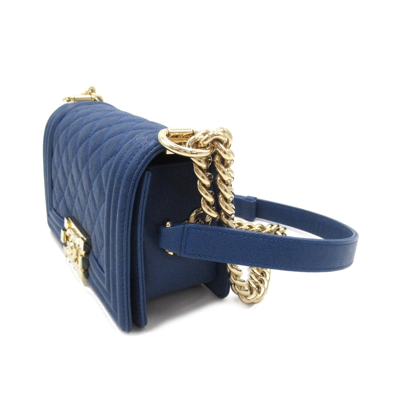 Chanel Boy Chanel ChainShoulder Blue Caviar Skin (Grained Calf) A676851