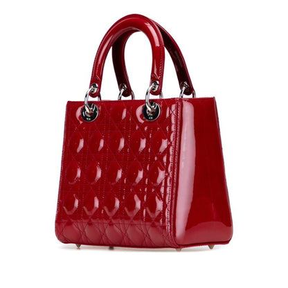 Christian Dior Lady Dior Red Color Patent Leather Handbag Shoulder Bag