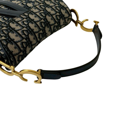 Christian Dior Navy Canvas Leather Handbag Saddle Bag Shoulder Bag