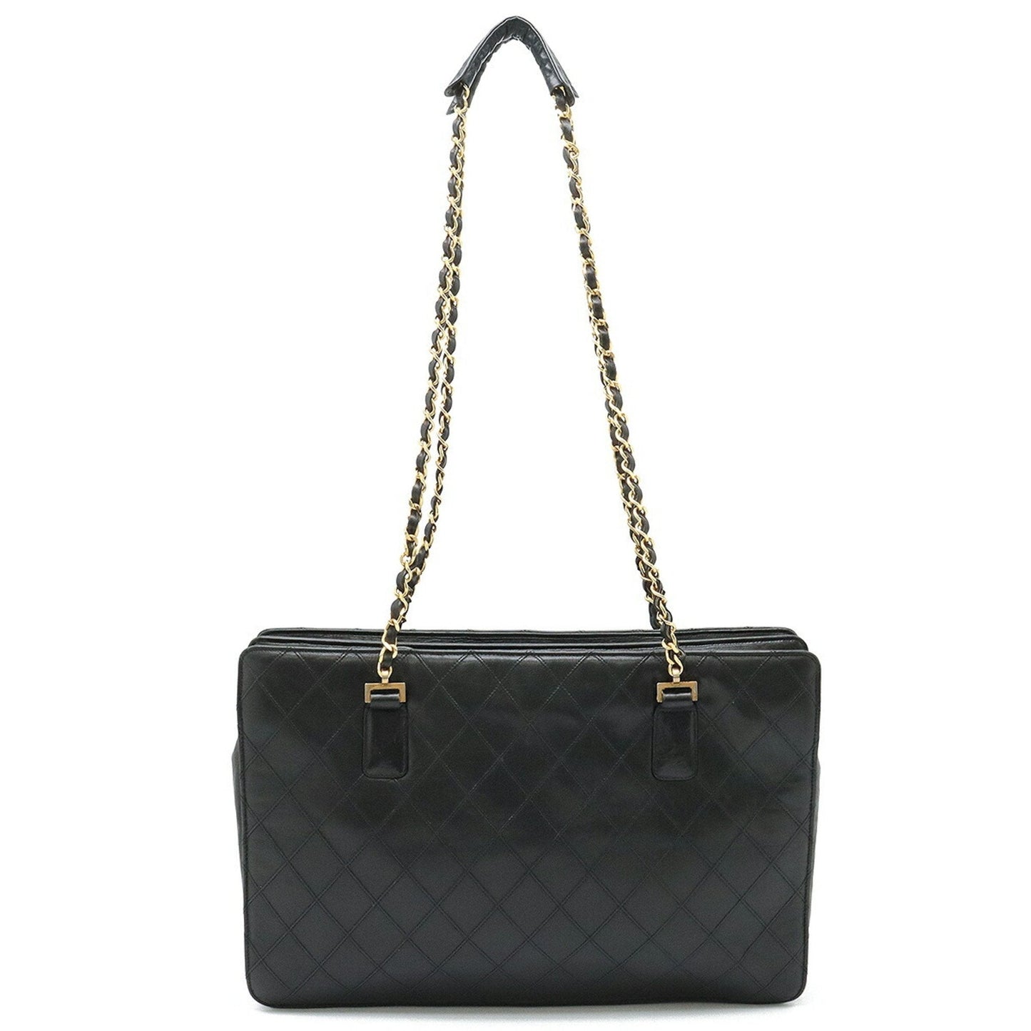 Chanel Bicolor Chain Tote Bag Shoulder Leather Black