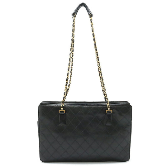 Chanel Bicolor Chain Tote Bag Shoulder Leather Black