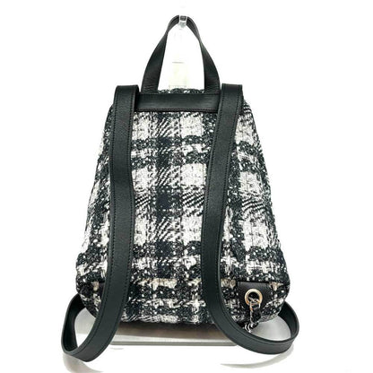 Chanel Backpack Coco Mark Nylon Tweed Pattern Black x White Silver Chanel
