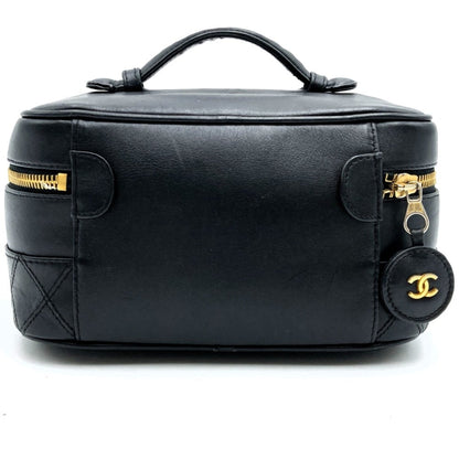 Chanel Bicolor Vanity Bag, Cosmetic Pouch, Coco Mark, Black, Lambskin, Leather, Women's