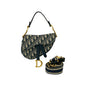 Christian Dior Navy Leather Canvas Handbag Saddle Bag Shoulder Bag
