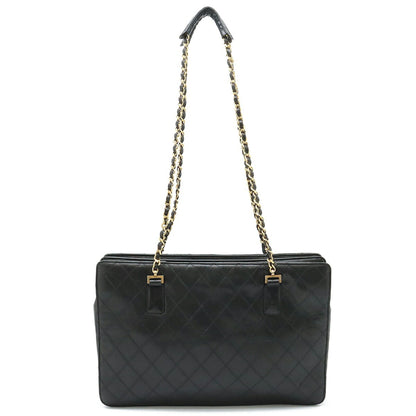 Chanel Bicolor Chain Tote Bag Shoulder Leather Black