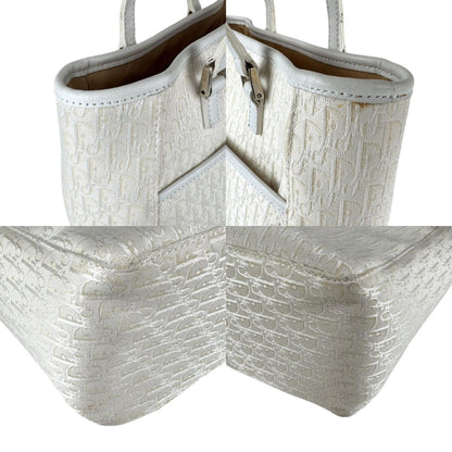 Christian Dior Ivory Canvas Leather Handbag