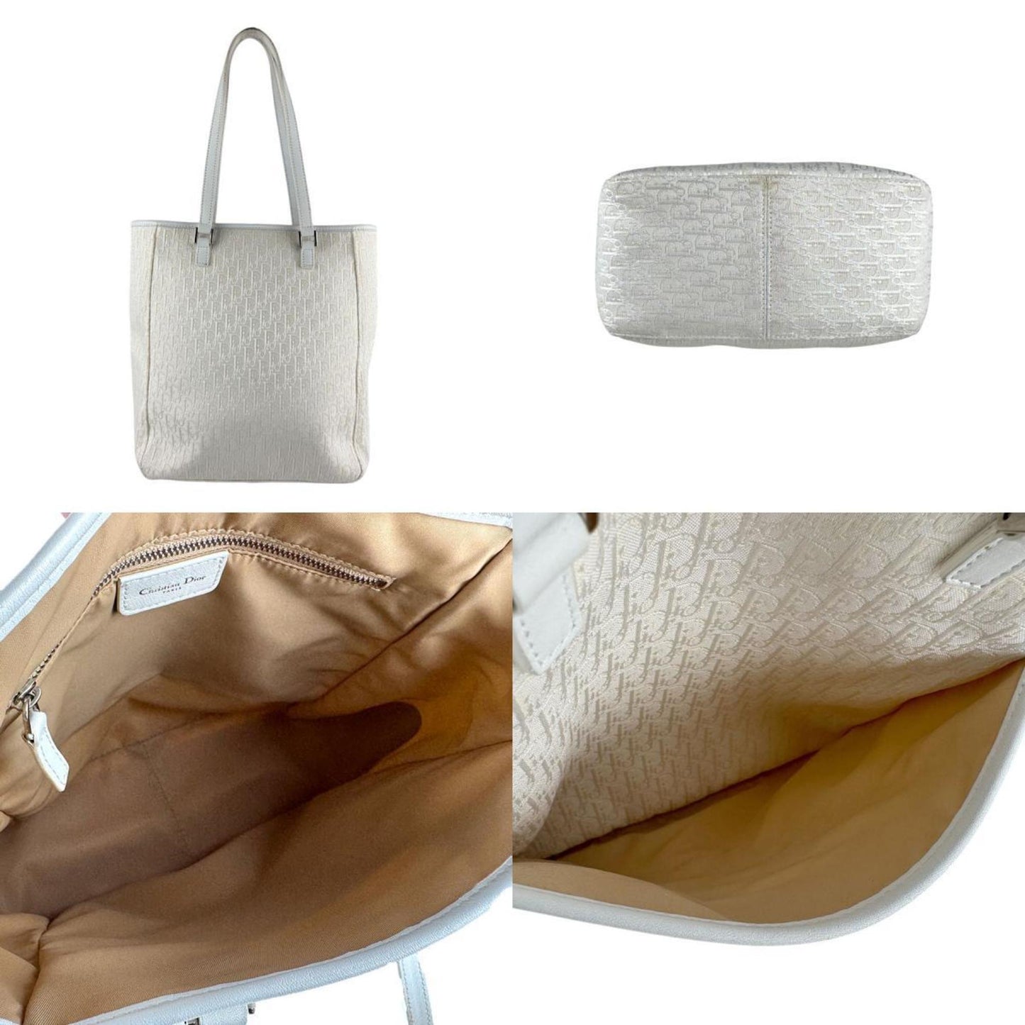 Christian Dior Ivory Canvas Leather Handbag