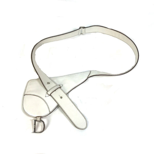 Christian Dior White Leather Fanny Pack Pouch Saddle Bag