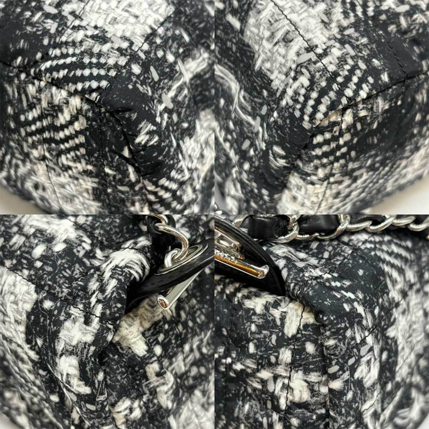 Chanel Backpack Coco Mark Nylon Tweed Pattern Black x White Silver Chanel