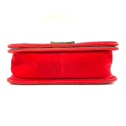 Chanel Bag Boy Chain Shoulder Red x Green Checkered Horizontal Women's Velour Canvas Chanel