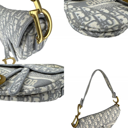 Christian Dior Gray White Canvas Saddle Bag Shoulder Bag