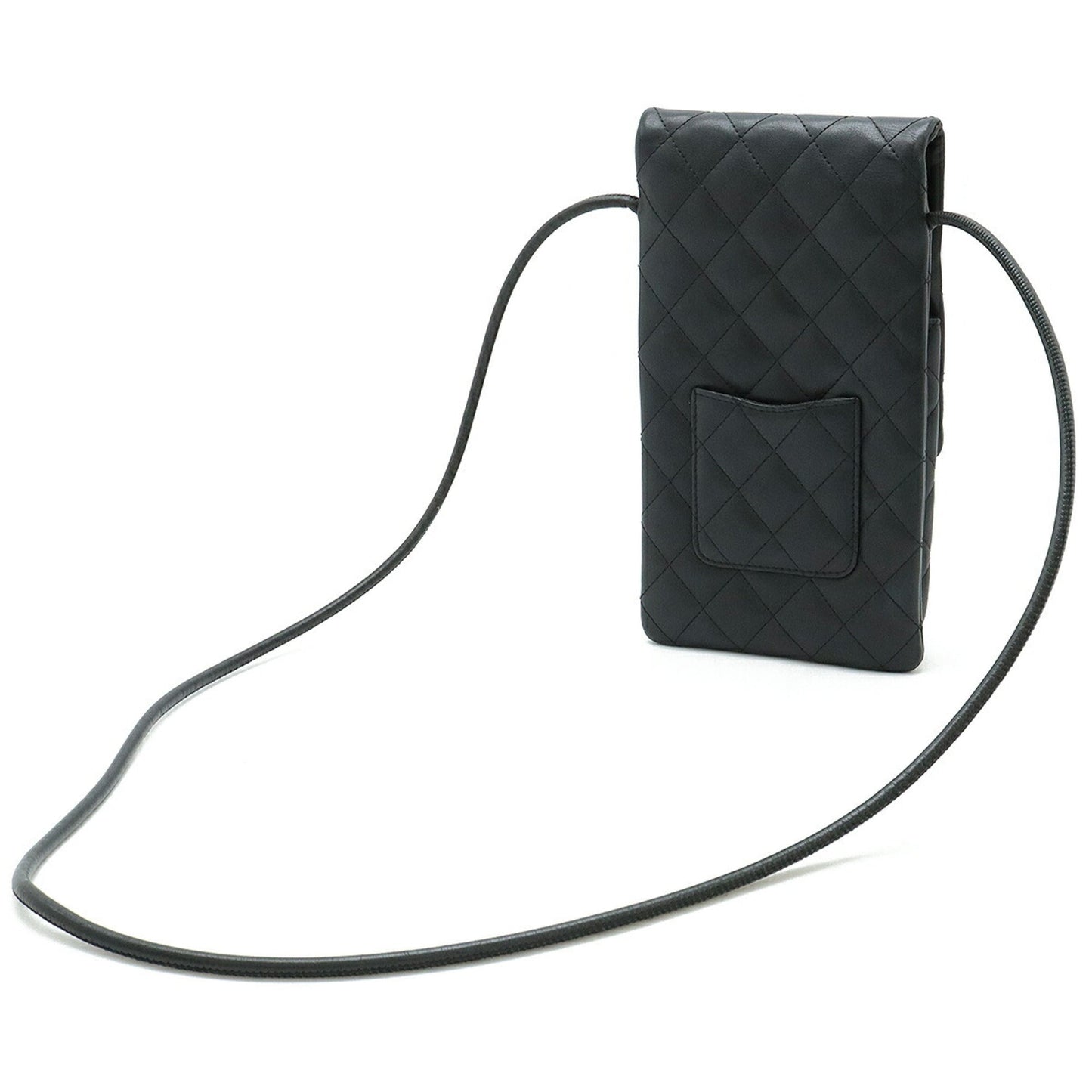 Chanel Cambon Line Coco Mark Shoulder Bag Pouch Pochette Leather Black White A28124