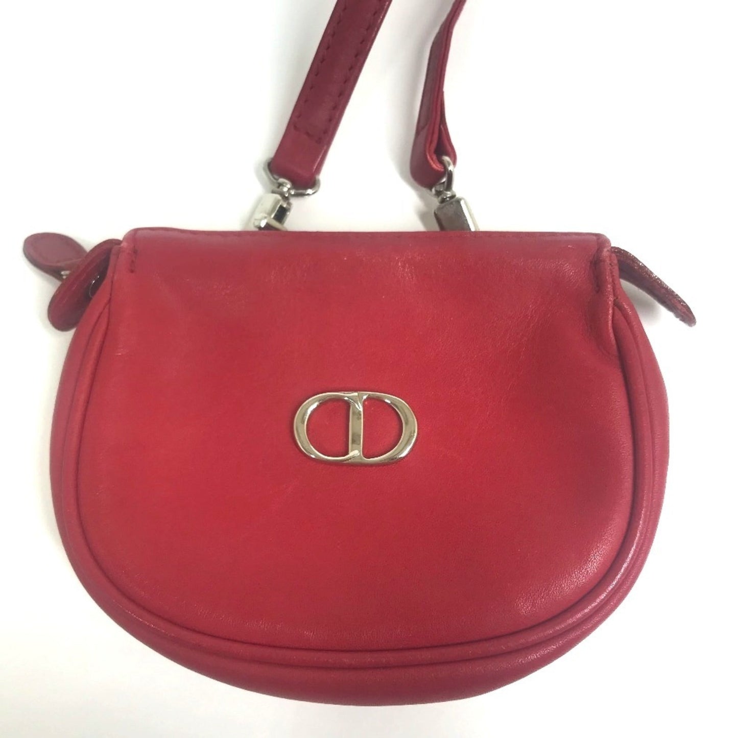 Christian Dior Red Color Leather Pochette Shoulder Bag