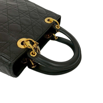 Christian Dior Black Leather Handbag Tote Bag Leather