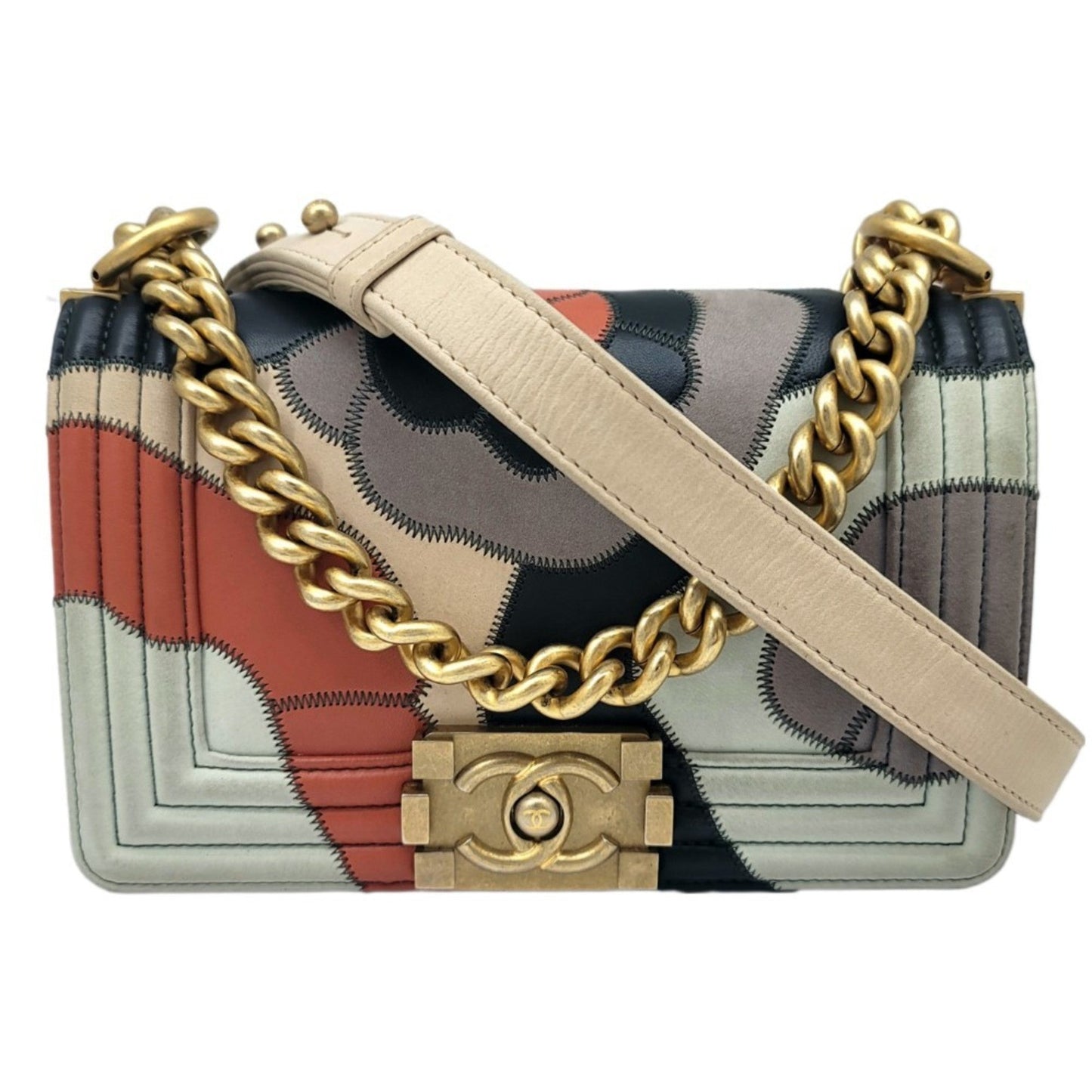 Chanel boy shoulder bag 2WAY camellia navy multicolor G metal fittings No. 24 compact women's men's