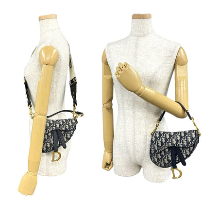 Christian Dior Navy Leather Canvas Saddle Bag Shoulder Bag